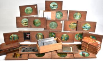 A Large Collection of Mahogany Circular and Rectangular Coloured Magic Lantern Slides, Some