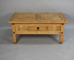 A Modern Far Eastern Metal Studded Pine Coffee Table with Single Side Drawer, 100x60cms