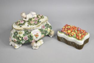 A 19th/20th Century Sitzendorf Porcelain Casket and Cover of Quatrefoil form having Encrusted Floral