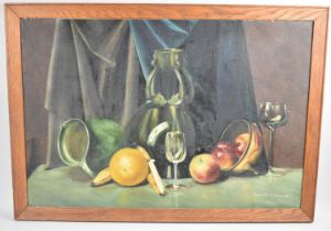 A Framed Oil on Canvas, Still Life with Fruit, Wine Glasses and Jug, Signed Oswald Bennett,