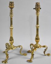 A Pair of Early 20th Century Brass Pullman Carriage Table Lamps, 35cms High