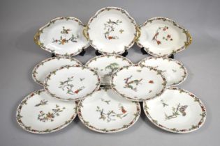 A Hand Painted Porcelain Fruit Set Decorated with Exotic Birds to Comprise Three Serving Dishes