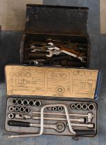 A Gedore Socket Set together with a Vintage Toolbox Containing Various Spanners Etc