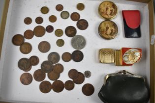 A Collection of Various Victorian and Later Coins, Replica Gold Coin, Powder Compacts Etc