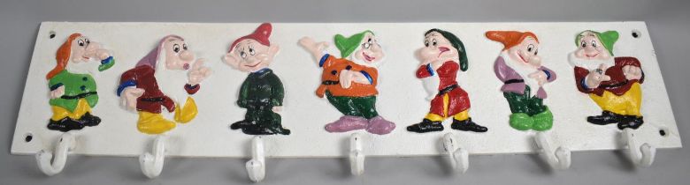 A Modern Cast Metal Wall Mounted Coat/Cup Hook in the Form of the Seven Dwarves, 59cms Wide, Plus
