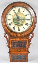 A Late 19th Century American Drop Dial Circular Inlaid Wall Clock with Alpine Scene to Dial, 8 Day