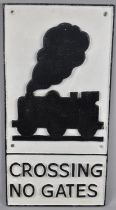 A Reproduction Cast Metal Railway Sign, Crossing No Gates, 58x29cms Plus VAT