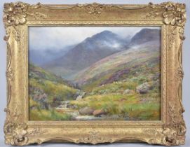 A Gilt Framed Oil on Canvas, a Highland Glen by William Lakin-Turner, 34x24cms