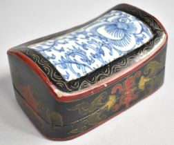 A Late 19th/20th Century Chinese Lacquered Pillow Box with Polychrome Decoration on Black Ground.