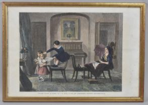 A Framed Coloured Print from The London Evening News, "Children Playing At Horses", 29x23cms
