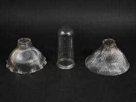 Three Various Vintage Plain Glass Light Shades to Comprise Two Ribbed Examples, the One with Wavy