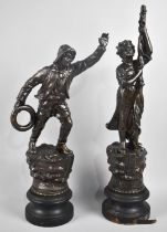 A Pair of French Bronze Effect Spelter Figures, Fisherman and His Wife, 47cms High