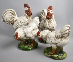 A Collection of Four Crackle Glazed Ceramic Studies of Cocks and Hens, 26cms High