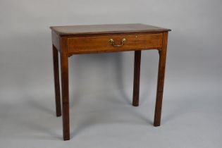 An Edwardian String Inlaid Mahogany Side Table with Single Long Drawer on Square Supports with Inner