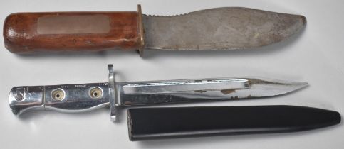 A British Bayonet, LIA3 with Scabbard together with a Wooden Handled Hunting Knife