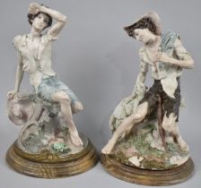 Two Modern Capodimonte Figural Lamp Bases, 30cms High
