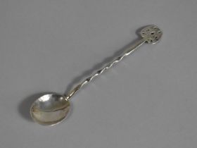 A Silver Spoon with Twisted Handle and Pierced Finial, Hallmarked Rubbed