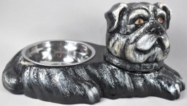 A Modern Cast Metal Cold Painted Dog Bowl in the Form of a Reclining Dog, 35cms Wide Plus VAT