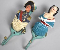 Two Modern Cold Painted Metal Wall Hanging Coat Hooks, Figureheads, 14.5cms High