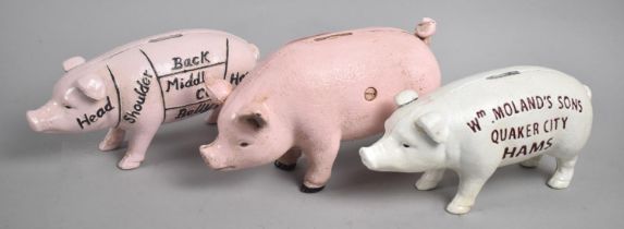 A Collection of Three Various Reproduction Cast Metal American Money Boxes in the Form of Pigs,