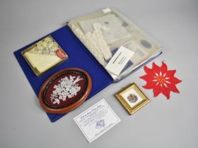 A Folder Containing Various Vintage and Other Textiles and Needlework to Include German Lace,