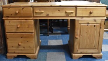 A Late 20th Century Pine Kneehole Computer Desk, 151cms Wide