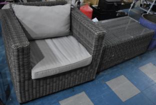 Two Modern Wicker Patio Items to comprise Chair and Coffee Table