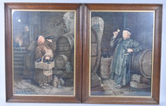 Two Framed Oilegographs After Zeller, "The Monastery Cellar", Subject 40x55cm