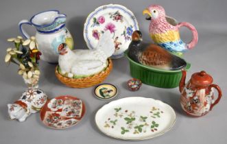 A Collection of Various Ceramics to comprise Continental Porcelain Egg Crock, Pheasant Example,