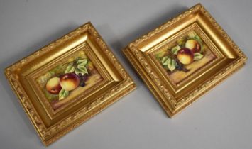 A Pair of Miniature Hand Painted Porcelain Plaques Depicting Blackberries and Apples, Signed by J
