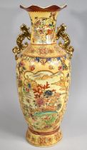 A Large Modern Two Handled Decorative Oriental Vase with Wavy Rim, 60.5cms High