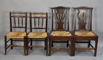 Two Pairs of Rush Seated Side Chairs