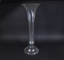 A Large Hand Blown Plain Glass Vase of Trumpet Form on Domed Foot, 72cm high