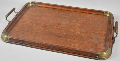 An Edwardian Brass Mounted Oak Two Handled Galleried Drinks Tray, 59cms Long