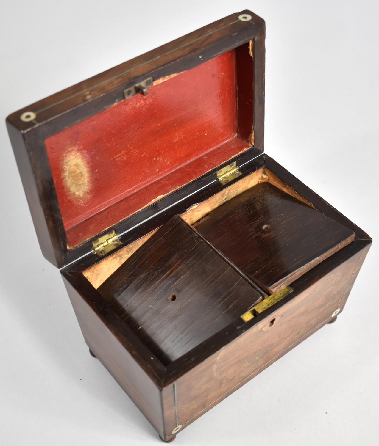 A 19th Century Rosewood Two Division Tea Caddy of Sarcophagus Form with Mother of Pearl Disc and - Image 3 of 3