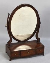 A Late 19th Century Oval Swing Dressing table Mirror in Mahogany on Plinth Base with One Long and