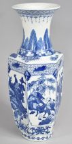 A Chinese Blue and White Porcelain Vase with Flared Neck to Hexagonal Baluster Body Decorated with