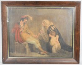 A 19th Century Rosewood Framed Hand Retouched Print of Seated Soldier with Woman and Children,