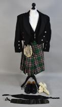 A Modern Scottish Kilt Suit with Jacket, Waistcoat, Sporran, Shoes and Cumberbunds, Socks Etc