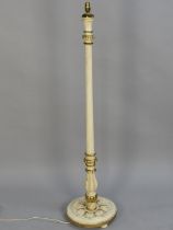 A Cream and Gilt Painted Standard Lamp with Reeded Column Support