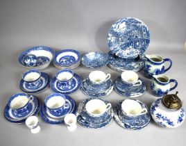 A Collection of Various Blue and White Transfer Printed Ceramics to Comprise Willow Pattern Tea