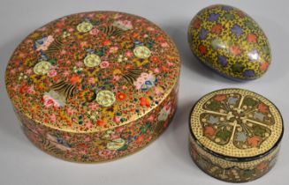 A Collection of Modern and Vintage Kashmiri Items to include Decorated Egg, Coaster Set and Circular