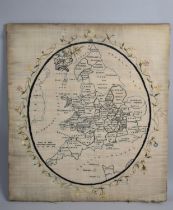 An Early 20th Century Silk Embroidered and Cross Stitched Map of England and Wales, 47x52cm
