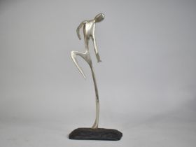 A Modern Aluminium Study of Dancer Set on Cast Metal Plinth, 29.5cms High