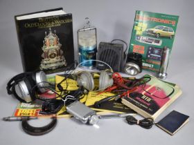 A Collection of Various Vintage Torches, Headphones, Bound Volume, Brittens Old Clocks and Watches