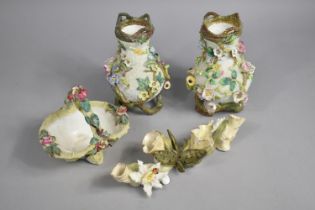 A Pair of 19th Century Schneeballen Type Porcelain Encrusted Vases of Organical Form on Vine
