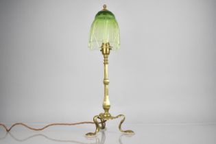A Brass Pullman Carriage Lamp with Etched Vaseline Glass Shade, 46cms
