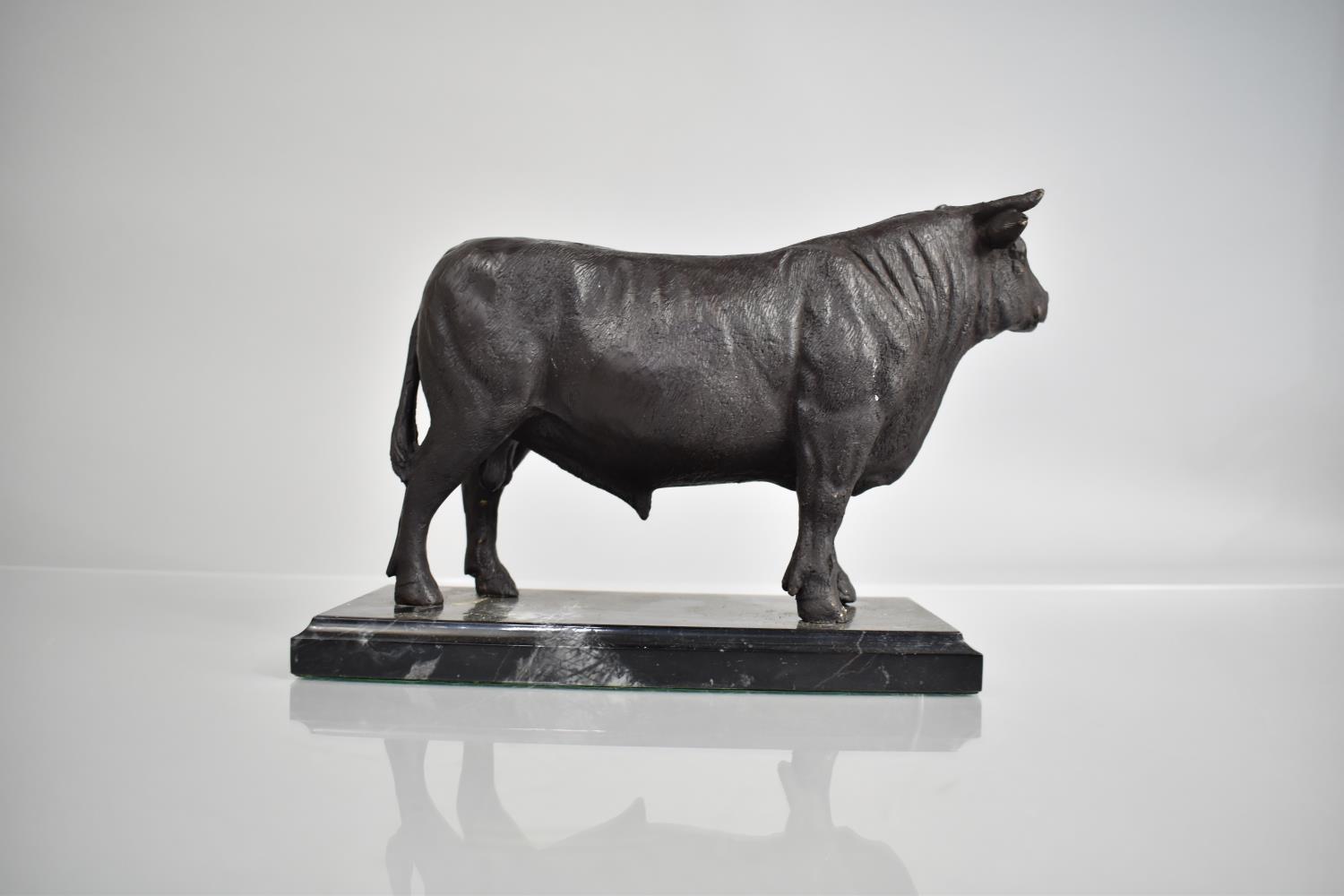 A Modern Bronze Study of a Continental Bull on Rectangular Marble Plinth Base, 21cm Long - Image 3 of 3