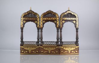 A 19th Century Mahogany Brass Tryptic Frame in The Moorish Tase or Architectural Folding Form, 35cms