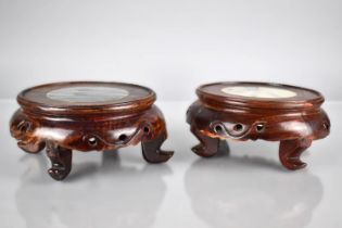 A Pair of Chinese Hardwood Carved and Moulded Vase Stands with Pierced Apron Supported on Quadrant